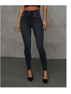 Black /charcoal Skinny Jeans W/jewels By VICI