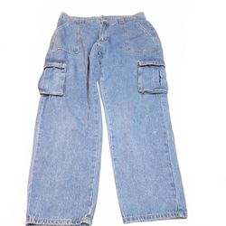 SHEIN Blue Denim Cargo Pants women’s size XL straight leg mid rise pockets