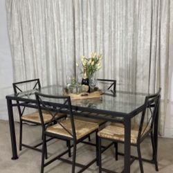 Glass & Iron Dining Table with 4 Chairs