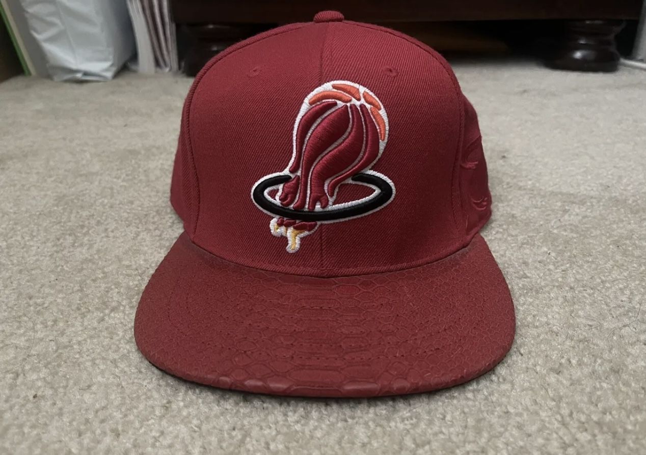 Mitchell & Ness Miami Heat Custom Snapback Hat Red Snakeskin Upside Down