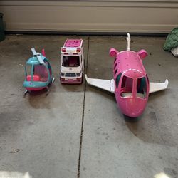 Barbie airplane, helicopter and ambulance 