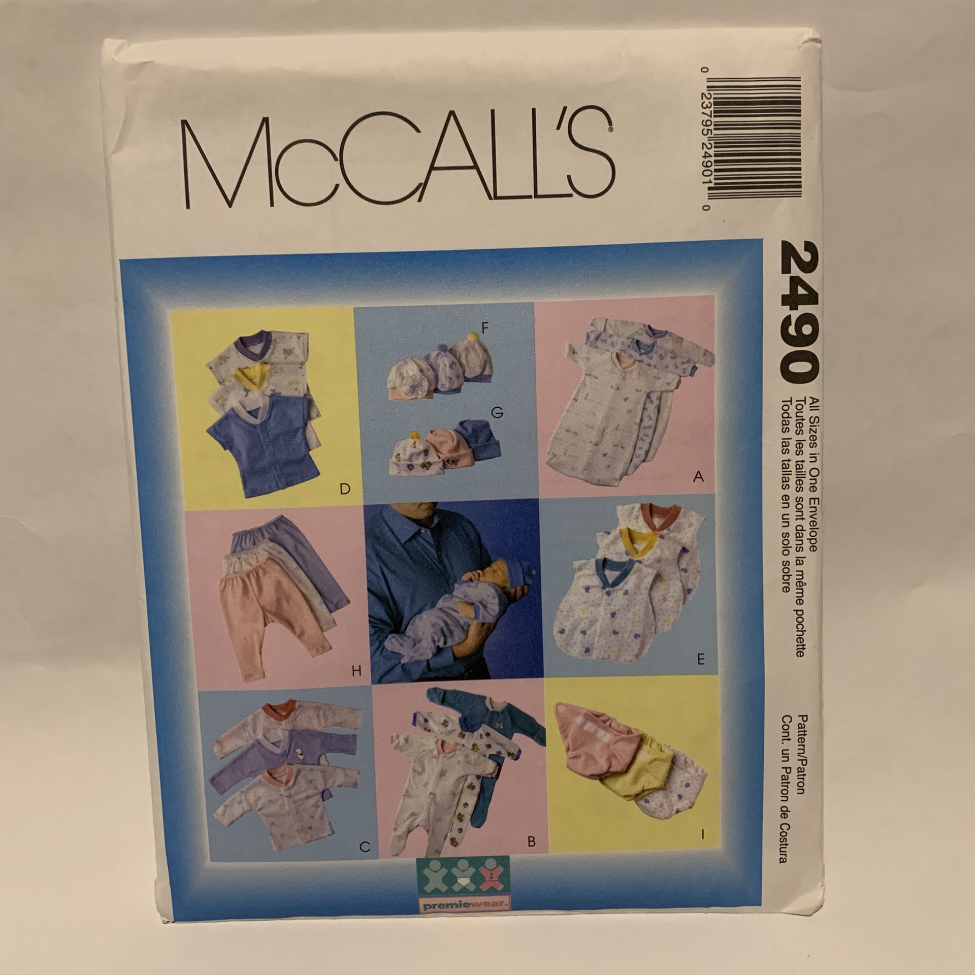 McCall's Pattern 2490 BABY LAYETTE Preemie Infants NB Gown Top Diaper Cover Hat