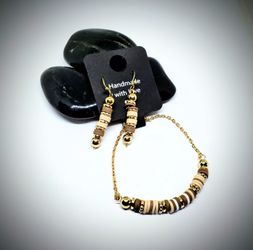 Tans, Browns  & Gold Beaded Bracelet & Earring Set