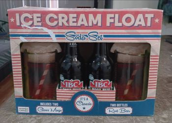 New IBC root beer ice cream float soda set -2 pint (16.oz ) glasses 2 bottles IBC root beer