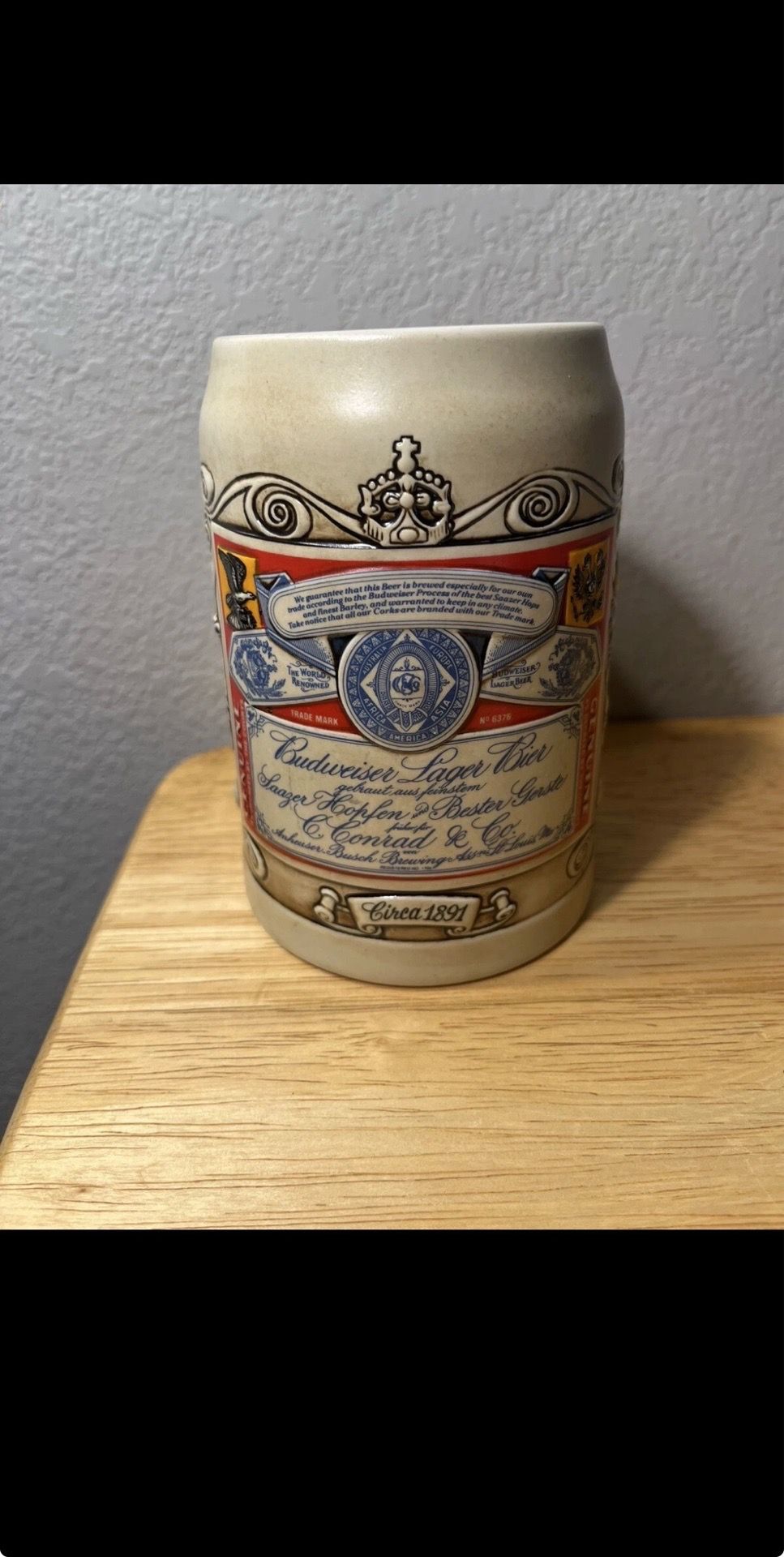 Vintage Budweiser Ceramarte Classic Logo German Style Beer Stein Mug