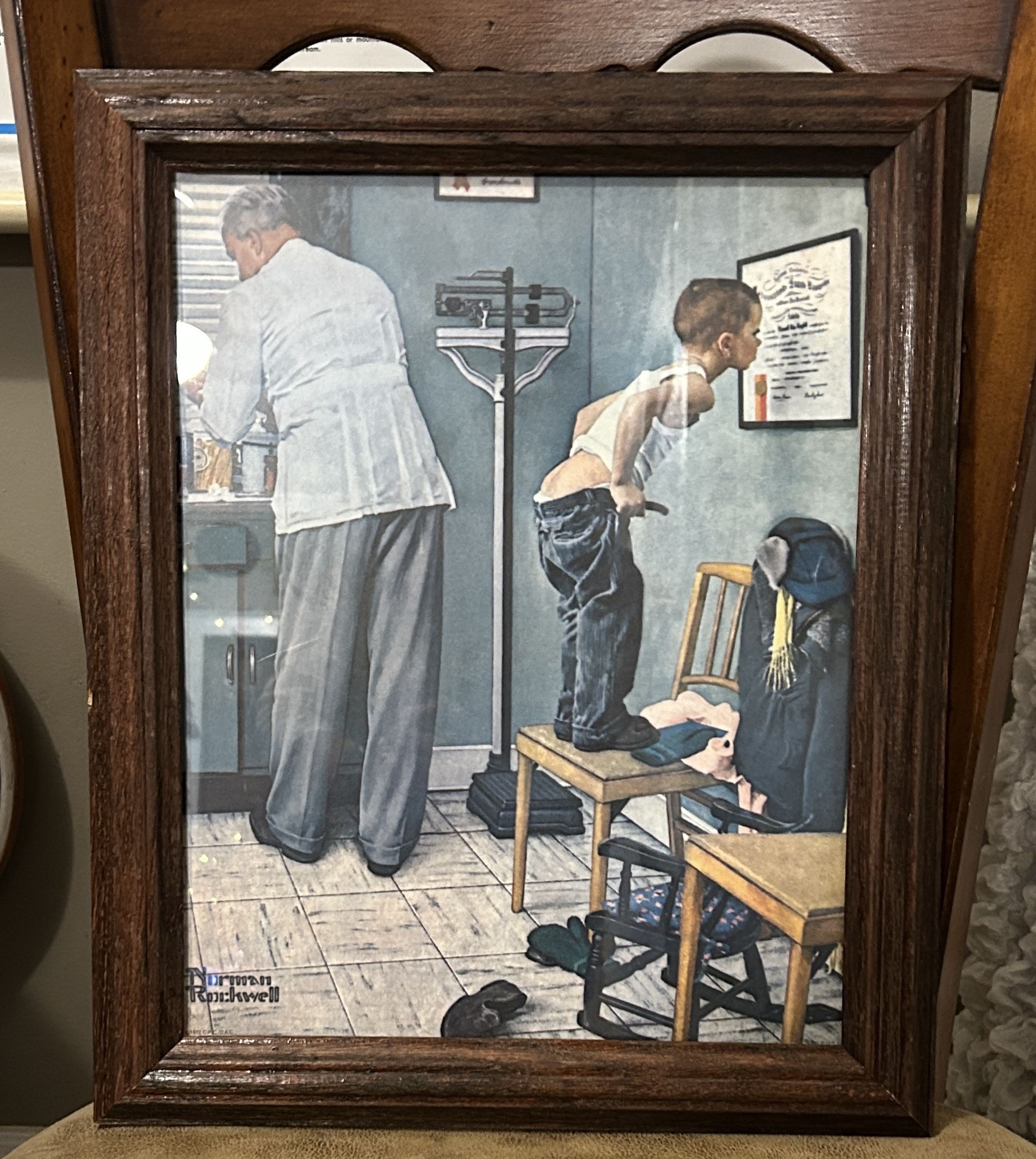 Norman Rockwell "At the Doctor's Office"  Boarded Print Framed 13.5” X 16.5”