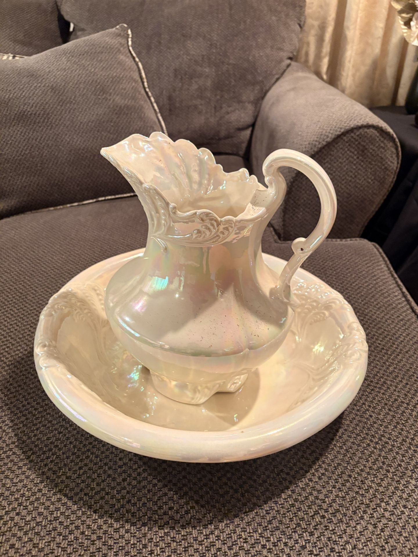 Large Vintage Porcelain Wash bowl and Jar