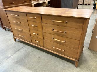 HERITAGE HENREDON Vintage Mid-Century 12 Drawer Triple Dresser with Turned Wooden Pulls