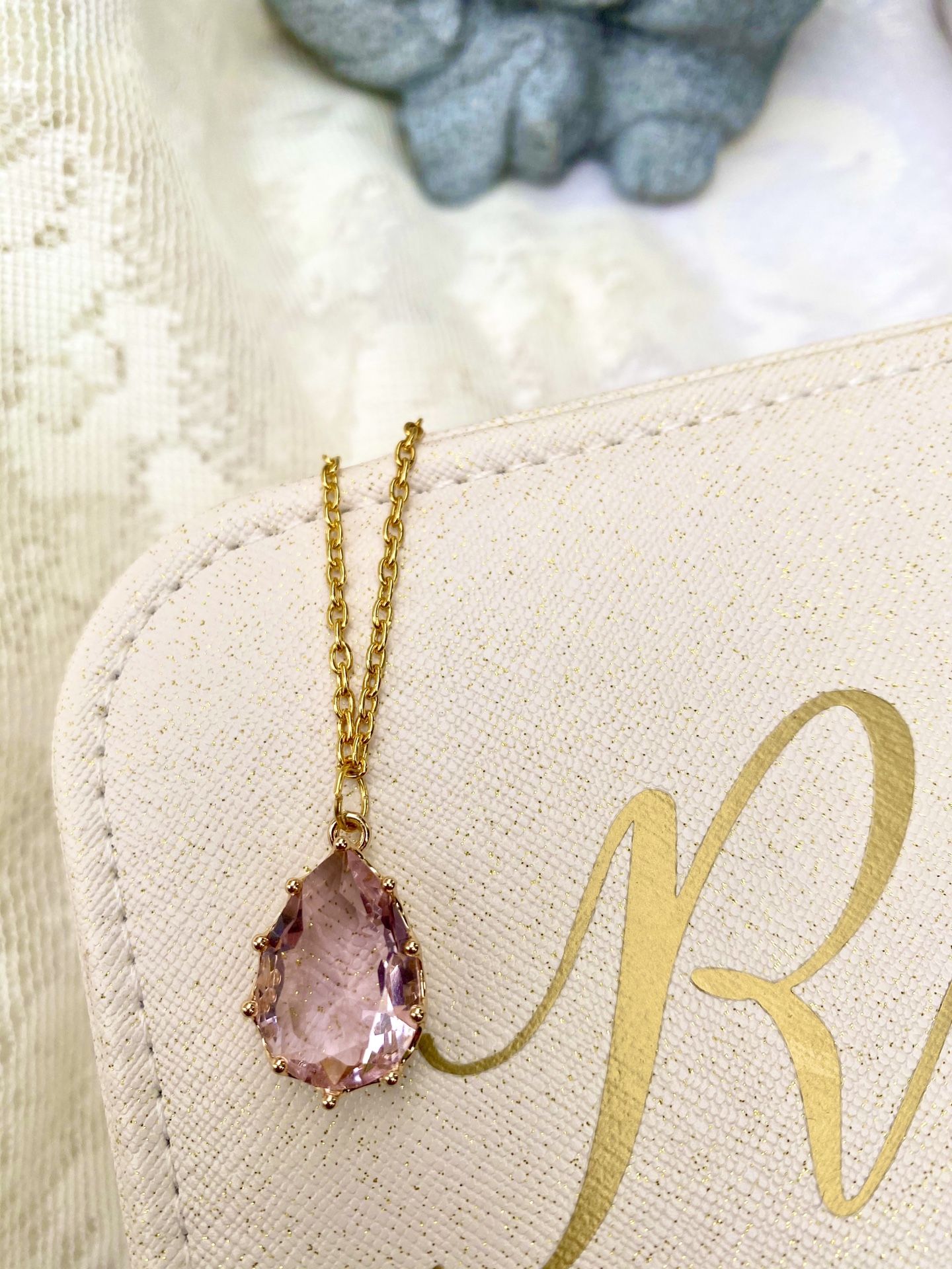 Pink Champagne Tear Drop Gold Plated Chain