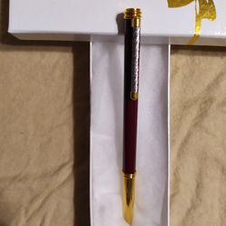 Philippe Charriol Vintage Burgundy & Gold Ballpoint Pen