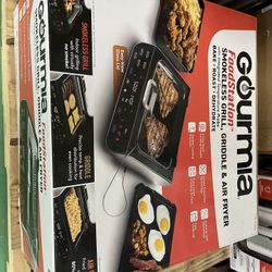 Gourmia FoodStation™ Smokeless Grill, Griddle & Air Fryer with with Smoke Extracting Technology, 6 One-Touch Cooking Functions, Extra-Large Nonstick C