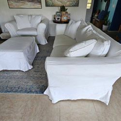 Custom White Slipcovered Sofa Set