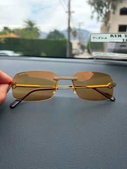 Cartier Rimless Sunglasses Gold Frame Brown Lenses