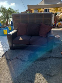 Couch Loveseat - Brown Leather/Fabric