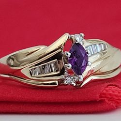 ❤️14k Size 7.25 Precious Solid Yellow Gold Amethyst and Genuine Diamonds Ring!/ Anillo de Oro con Amatista y Diamantes!👌🎁Post Tags: Anillo de Oro