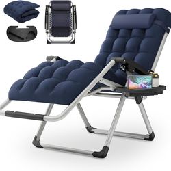 New Stable Folding Chair Outdoor Lounge Chair Beach Pool Lawn Recliner Sunbathing Chair, with Detachable Soft Cushion, Pillow and Side Tray, 330lbs Ca
