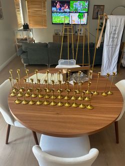 43-Piece Gold Candlestick Holder Set + 33 Ivory Taper Candles – Wedding/Event Decor
