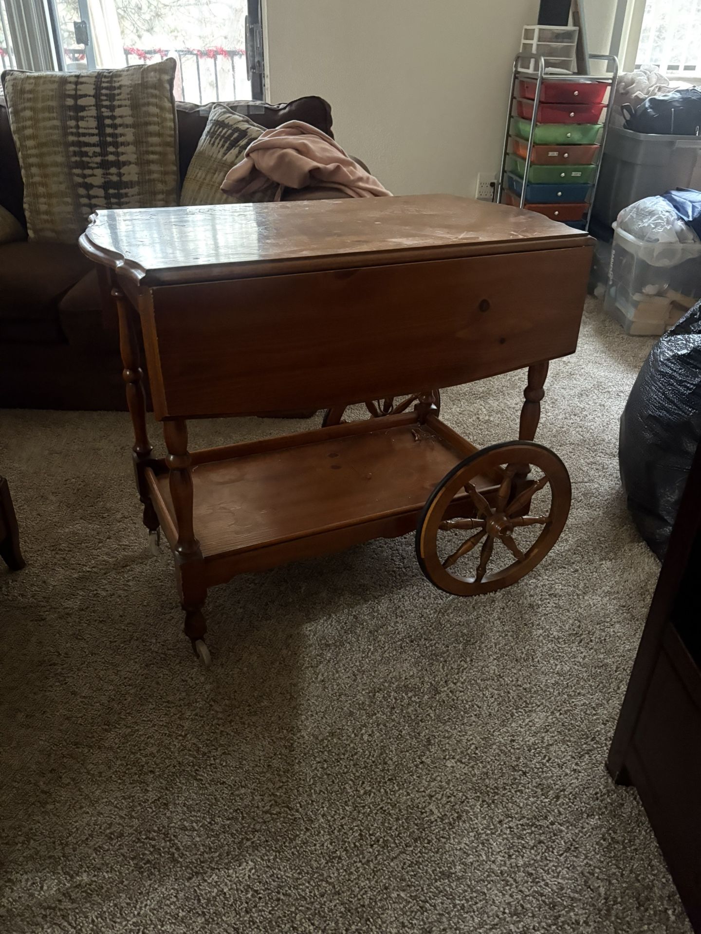 vintage butler drop leaf bar serving cart/trolley
