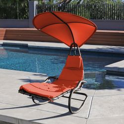 Outdoor Garden Backyard Poolside Hammock Rocking Chair Lounge Chaise Swing Orange