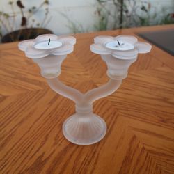 Frosted Glass Dual Flower Candle Holder