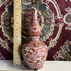 Antique Japanese Kutani Gord Shaped Porcelain Vase 