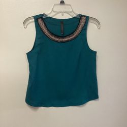Women’s AUDREY 3+1 100% Polyester Green Sleeveless Top With Embellished Neckline… Size Small