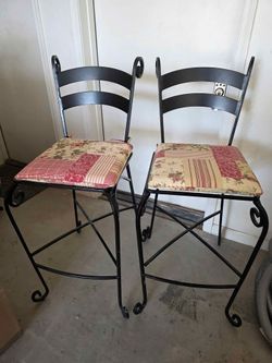 2 Beautiful Wrought Iron Bar Stools