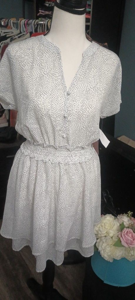 White Black Dots Dress New S/ Vestido Small