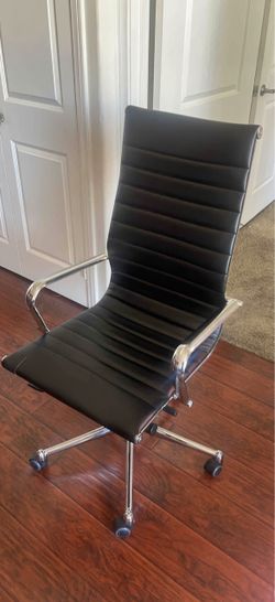 Modern Black & Chrome Ribbed High-Back Office Chair (Eames Style)