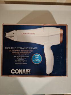 Conair Double Ceramic Hair Dryer 1875 Watts, White, w/ concentrator attachment