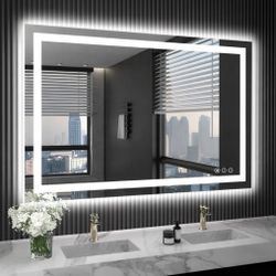 LED MIRROR - 48 x 36 LED Touch Button Bathroom Vanity Mirror, Switchable Color LED with Defogger
