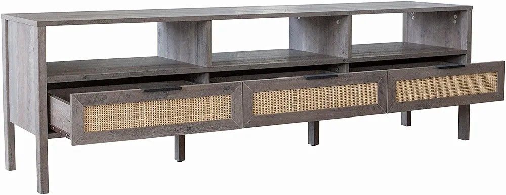 Storage Media Console Stand for TVs up to 79", 66" x 20", Light Gray