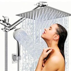 10 inch Rainfall Shower Head Combo Stainless Steel Rain Shower Head with 5 Modes Handheld Water Spray