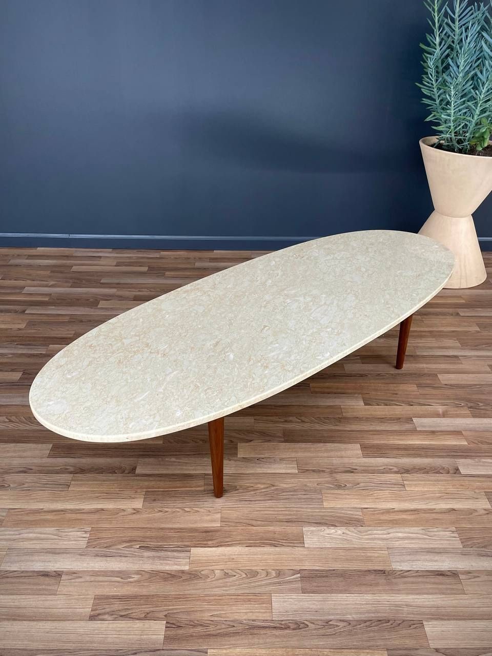 Mid Century Modern Surfboard Style Marble Coffee Table,...