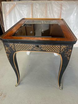 Black & Gold Glass Top Side Table – Chinoiserie Style