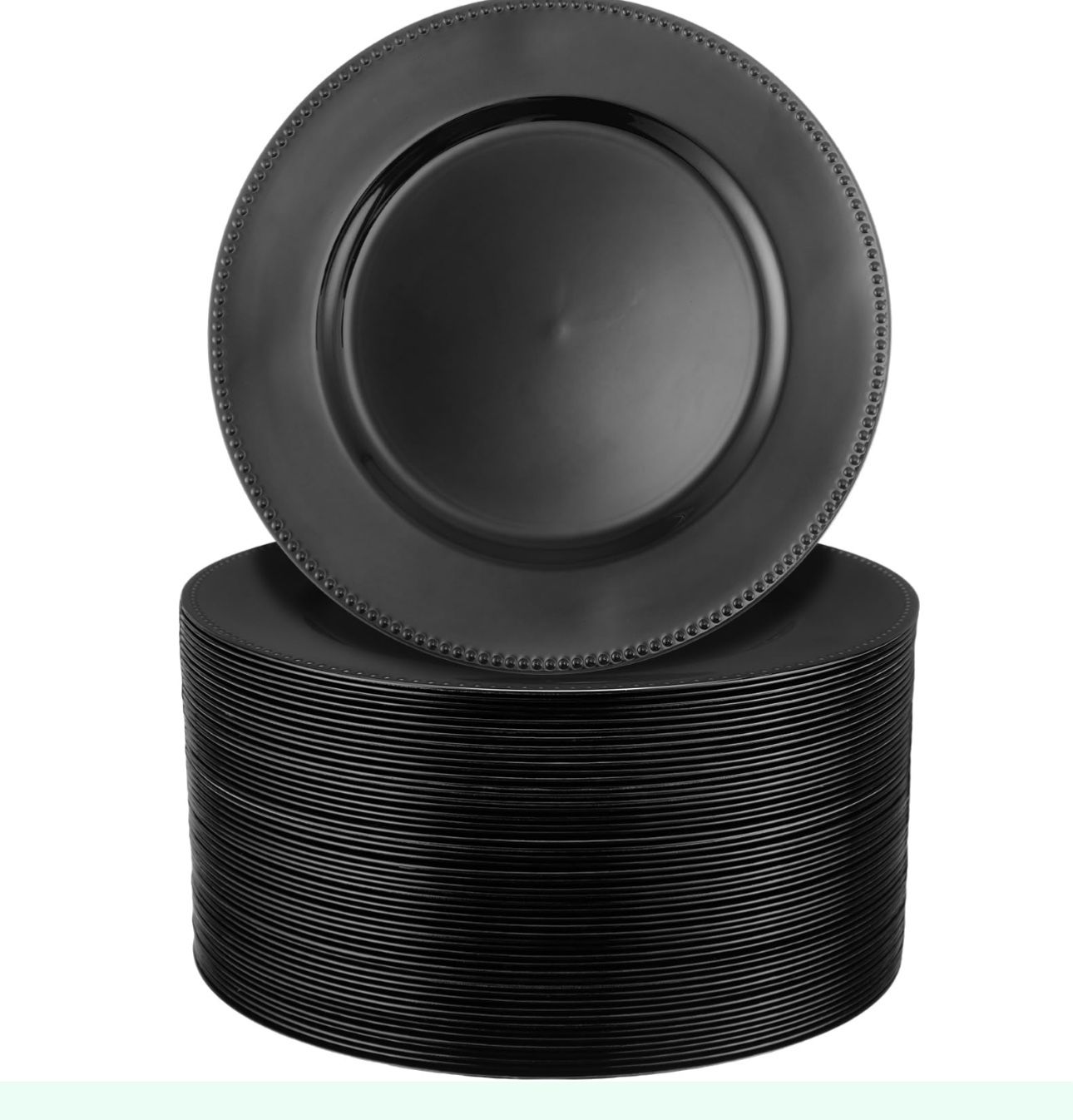 50pcs Black Charger Plates Beaded Rim