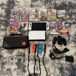 Nintendo Switch OLED (White) Bundle – Extra Joy-Cons + 10 Games + Accessories (Like New) 