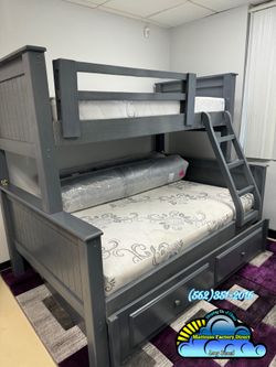 Twin full grey bunk bed with mattresses colchones litera nueva cama