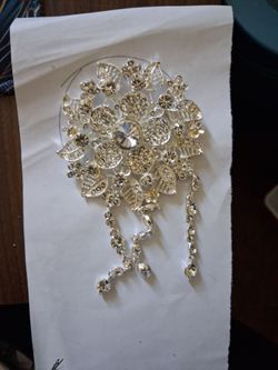 Gold Floral Crystal Brooch with Dangles