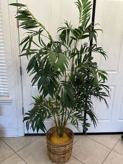 6 Foot Bamboo Palm Silk Tree Artificial Faux with Woven Basket