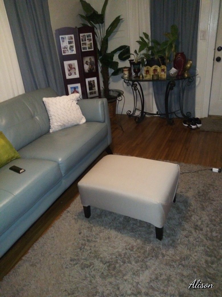 Mint Green Real Leather Sofa and Chair And 2 End Tables 