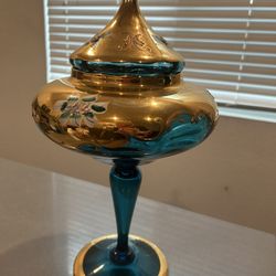 Bohemian Blue Glass Lighted Candy Jar