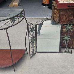 Palm Tree Glass Table And Mirror