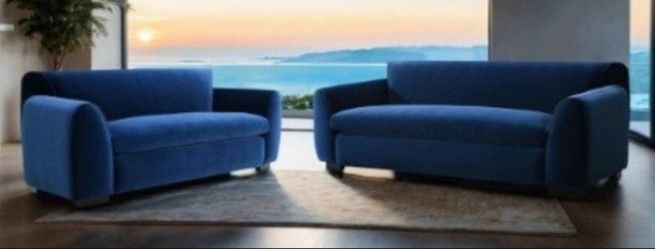 Brand New Super Plush Blue Velvet Sofa & Loveseat