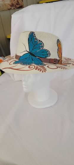 BRAND NEW HAND PAINTED HAT WITH BEAUTIFUL BUTTERFLIES ON IT