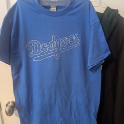 Handmade dodgers rhinestone T-shirt medium