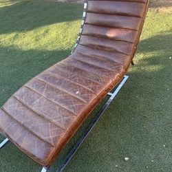 Qortini Vintage Dark Brown Top Grain Leather & Stainless Steel Chaise Chair Rest 