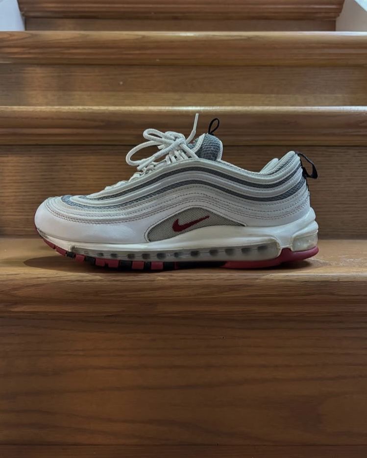 Nike Air Max 97 White Bullet Sneakers White And Red Fashion Athletic Shoes