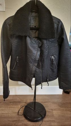 Faux Shearling-Trim Leatherette Jacket