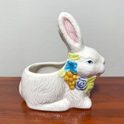 Vintage MCM Easter Bunny Rabbit Porcelain Figurine Planter Candle Holder Home Decor